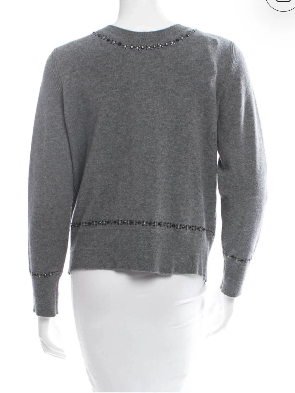 Marc Jacobs Grey Beaded Trim Button Cardigan Sz M Crew Neck Sweater